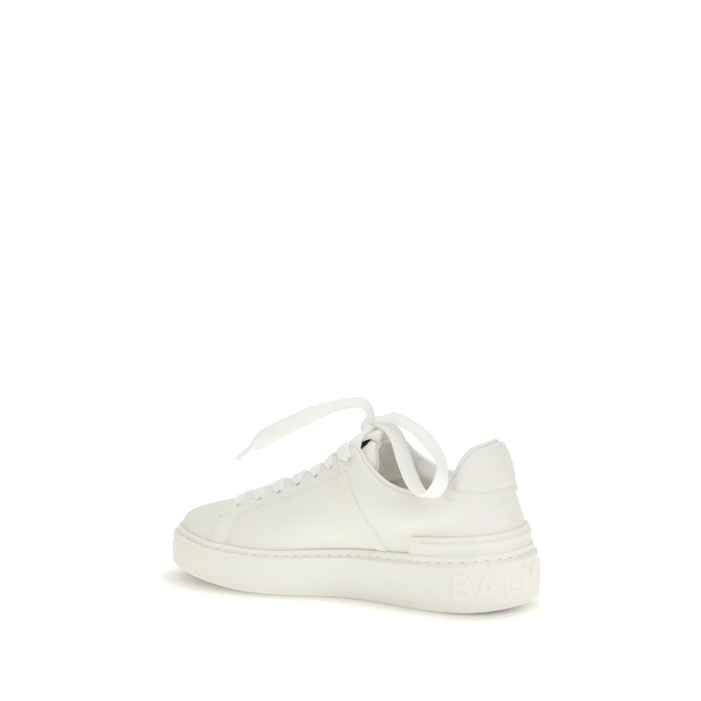 Balmain White Calf Leather Bos Taurus Low Top Sneakers - Luxury Boutique Co