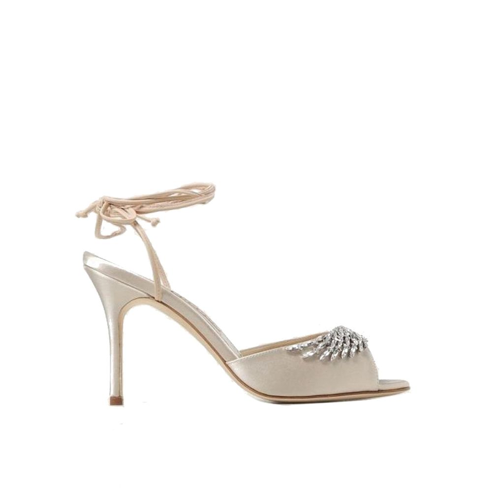 Manolo Blahnik Beige Silk Platform Sandals - Luxury Boutique Co