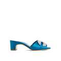 Manolo Blahnik Blue Silk Mules - Luxury Boutique Co