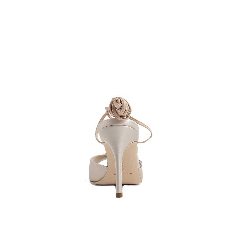 Manolo Blahnik Beige Silk Platform Sandals - Luxury Boutique Co