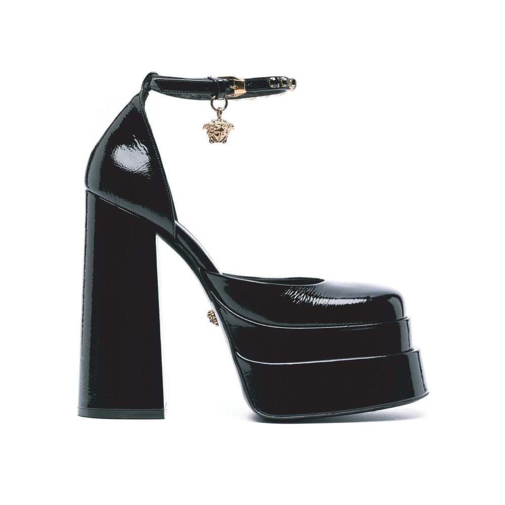 Versace Black Calfskin Platform Sandals - Luxury Boutique Co