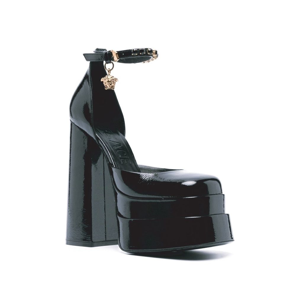 Versace Black Calfskin Platform Sandals - Luxury Boutique Co