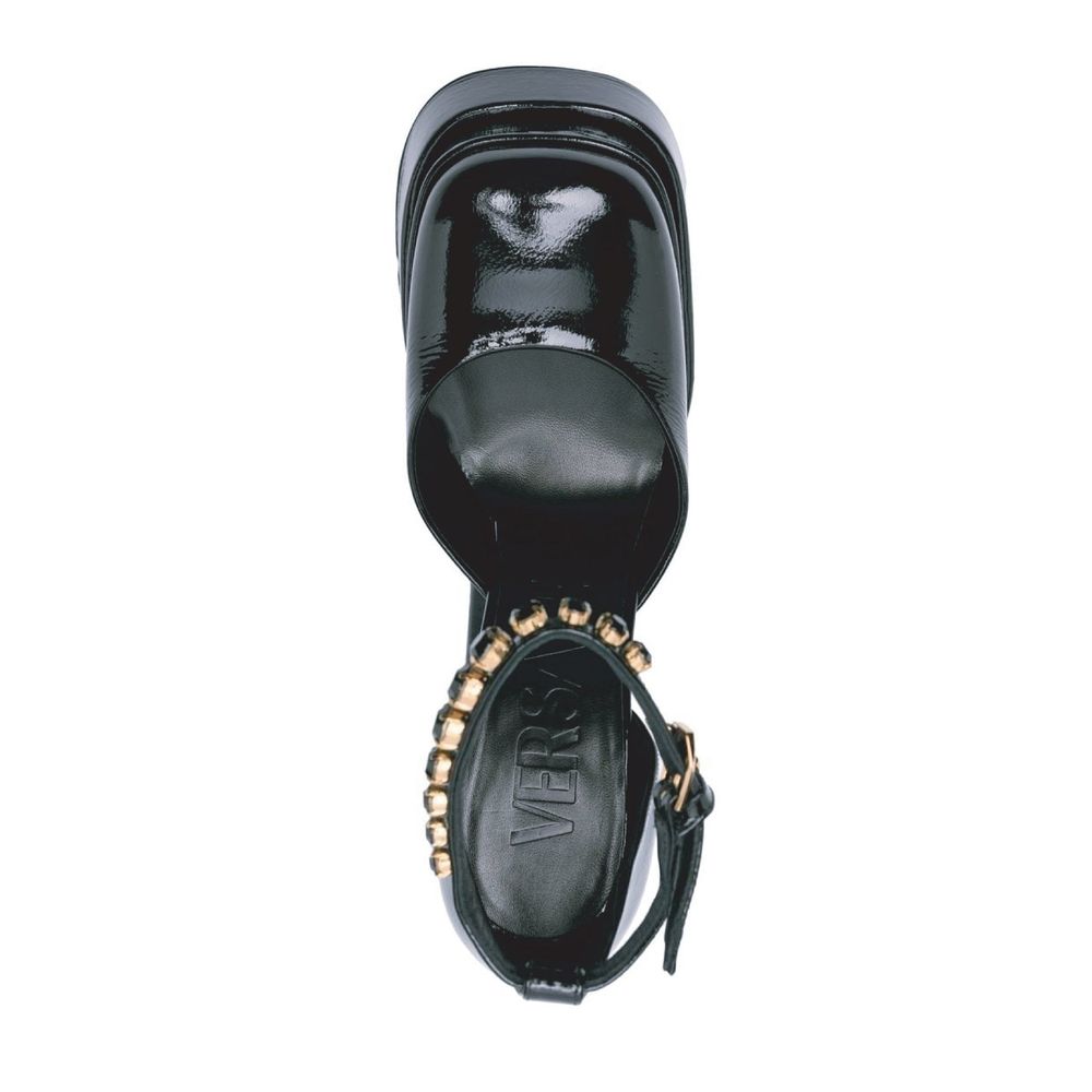 Versace Black Calfskin Platform Sandals - Luxury Boutique Co