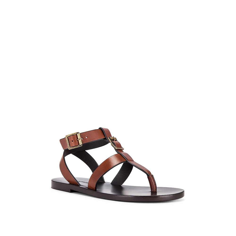 Saint Laurent Brown Calfskin Flip-Flop Sandals - Luxury Boutique Co