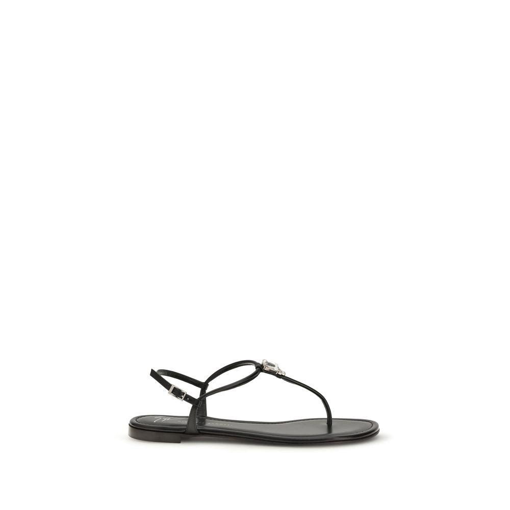 Giuseppe Zanotti Black Calf Leather Bos Taurus Flat Sandals - Luxury Boutique Co