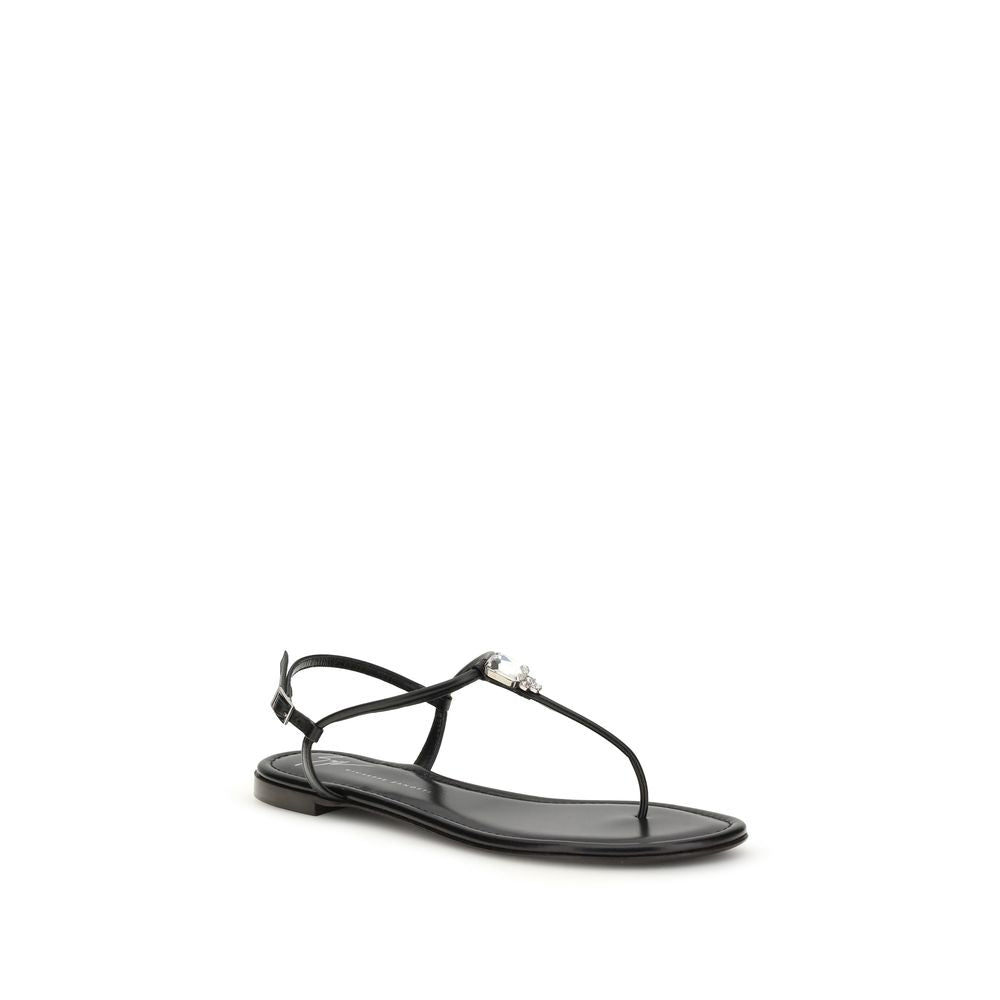 Giuseppe Zanotti Black Calf Leather Bos Taurus Flat Sandals - Luxury Boutique Co
