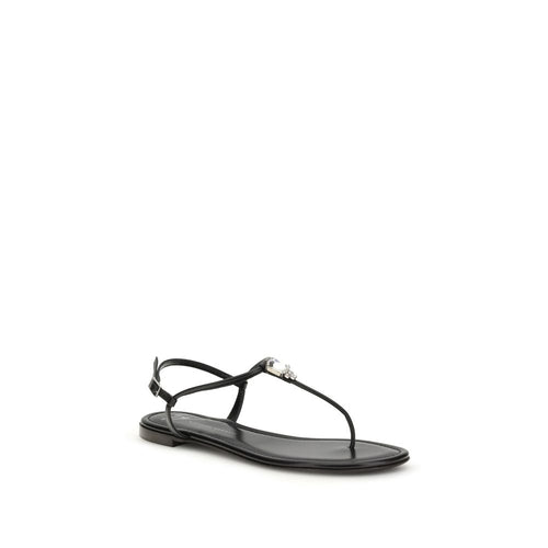 Giuseppe Zanotti Black Calf Leather Bos Taurus Flat Sandals - Luxury Boutique Co