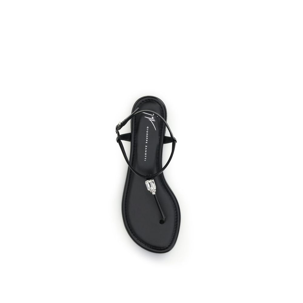 Giuseppe Zanotti Black Calf Leather Bos Taurus Flat Sandals - Luxury Boutique Co