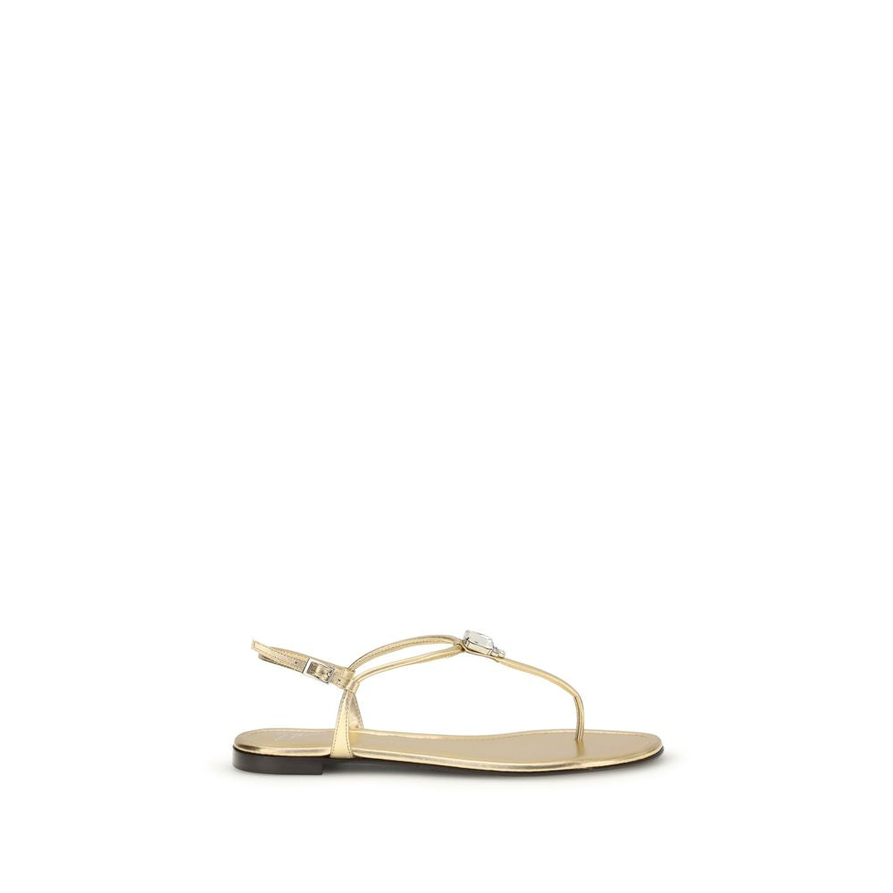 Giuseppe Zanotti Gold Calf Leather Bos Taurus Flat Sandals - Luxury Boutique Co