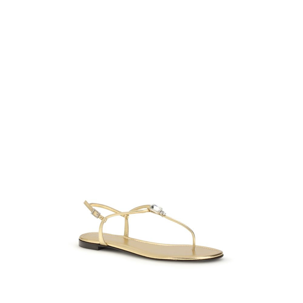 Giuseppe Zanotti Gold Calf Leather Bos Taurus Flat Sandals - Luxury Boutique Co