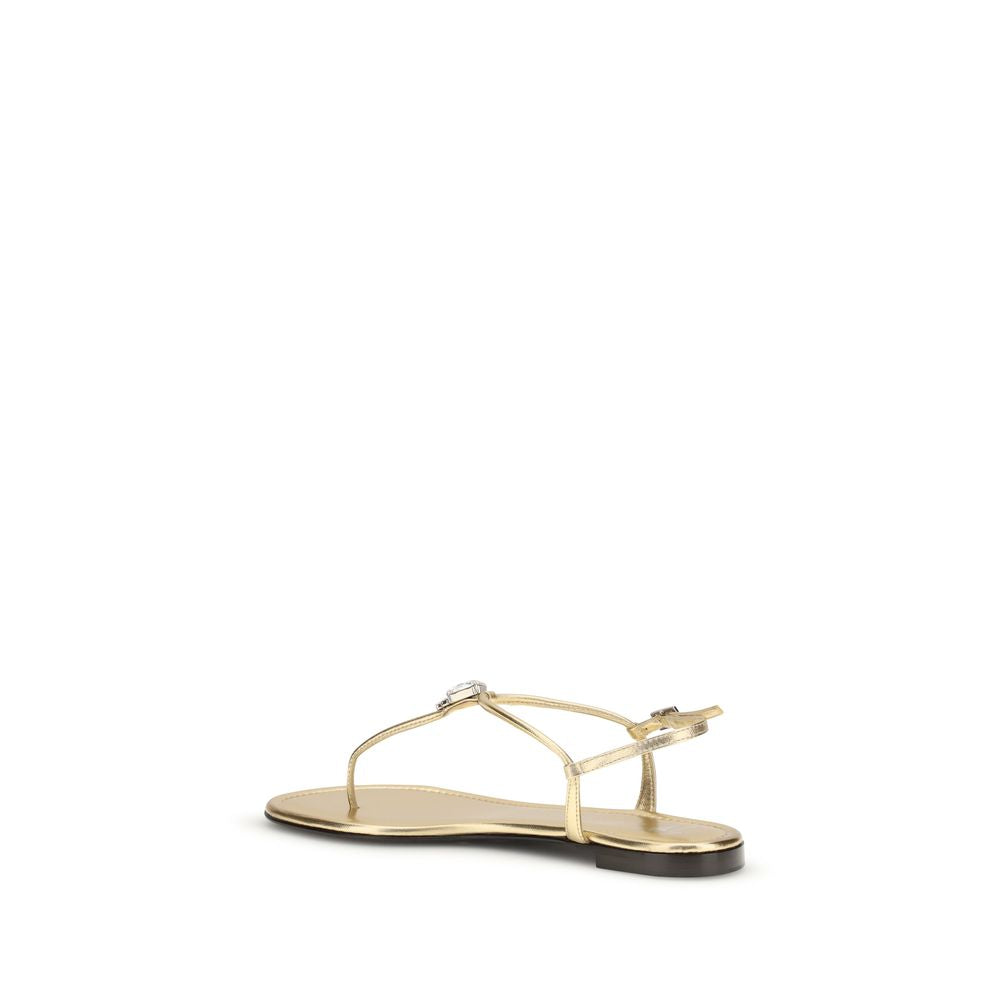 Giuseppe Zanotti Gold Calf Leather Bos Taurus Flat Sandals - Luxury Boutique Co