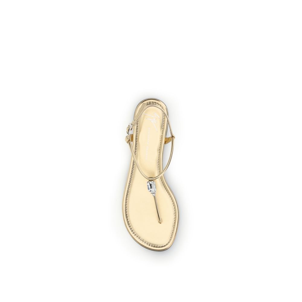 Giuseppe Zanotti Gold Calf Leather Bos Taurus Flat Sandals - Luxury Boutique Co