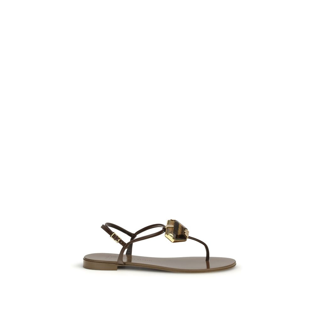 Giuseppe Zanotti Brown Stainless Steel Flat Sandals - Luxury Boutique Co