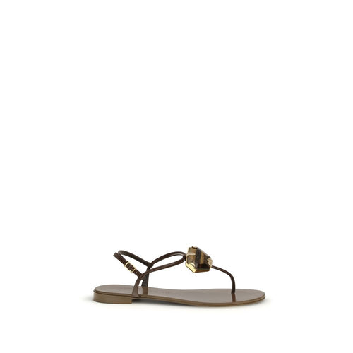 Giuseppe Zanotti Brown Stainless Steel Flat Sandals - Luxury Boutique Co