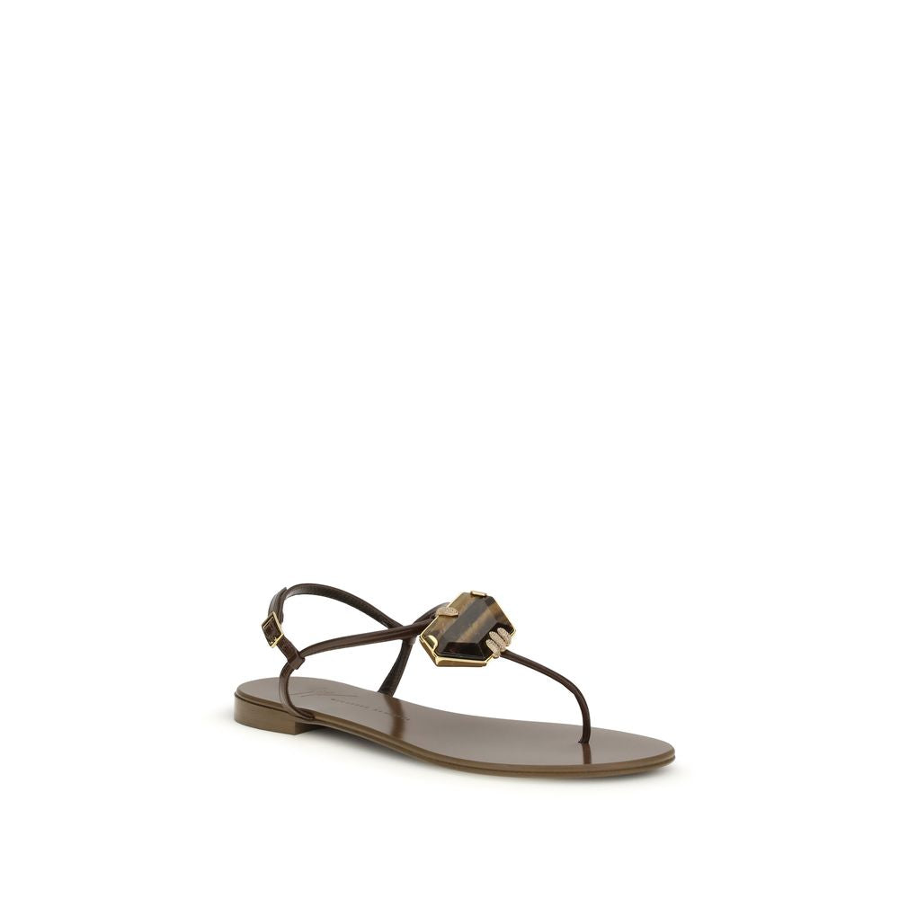 Giuseppe Zanotti Brown Stainless Steel Flat Sandals - Luxury Boutique Co
