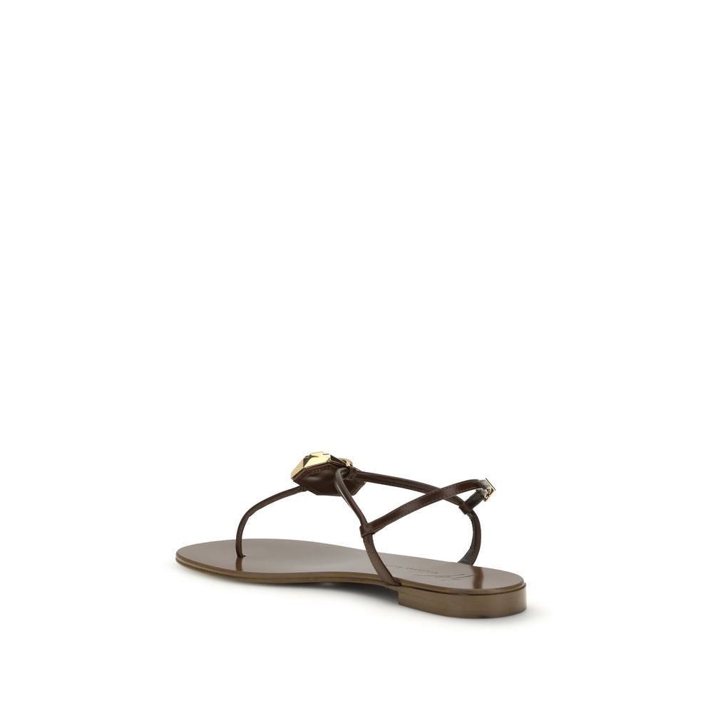 Giuseppe Zanotti Brown Stainless Steel Flat Sandals - Luxury Boutique Co
