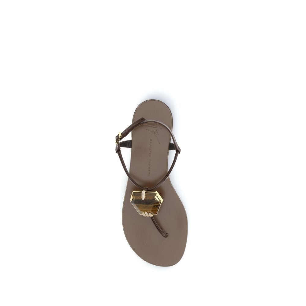 Giuseppe Zanotti Brown Stainless Steel Flat Sandals - Luxury Boutique Co
