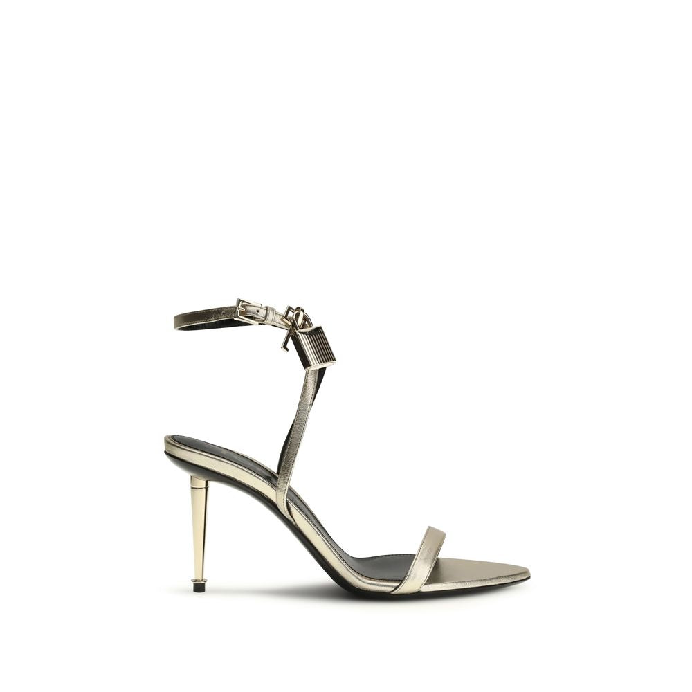 Tom Ford Gold Calf Leather Bos Taurus Stiletto Heel Sandals - Luxury Boutique Co