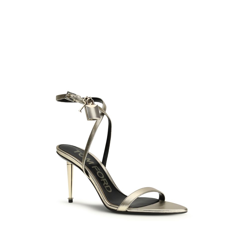 Tom Ford Gold Calf Leather Bos Taurus Stiletto Heel Sandals - Luxury Boutique Co