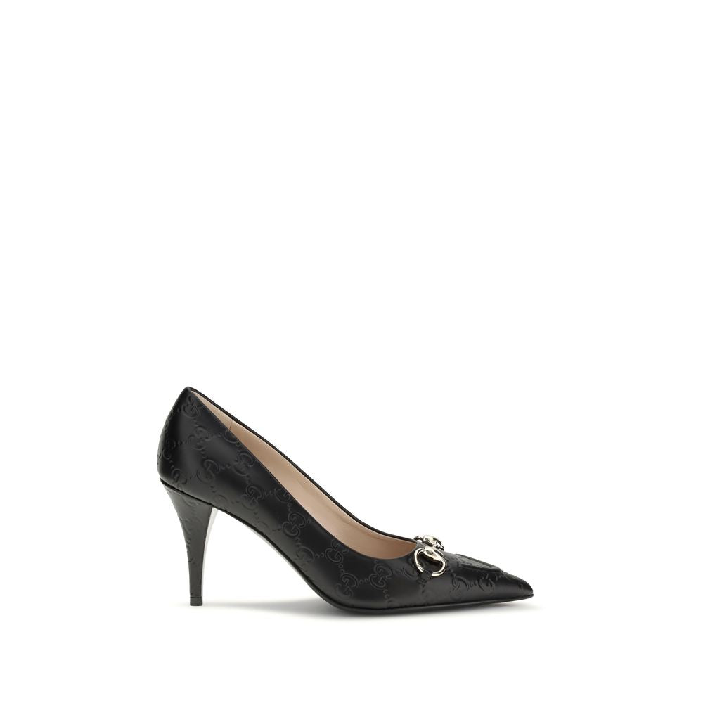 Gucci Black Calf Leather Bos Taurus Mid Heel Pumps - Luxury Boutique Co