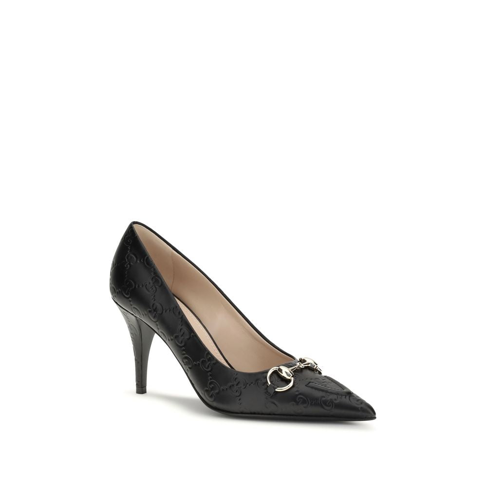 Gucci Black Calf Leather Bos Taurus Mid Heel Pumps - Luxury Boutique Co