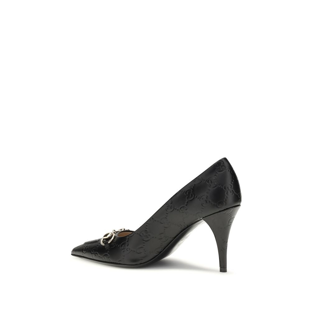 Gucci Black Calf Leather Bos Taurus Mid Heel Pumps - Luxury Boutique Co