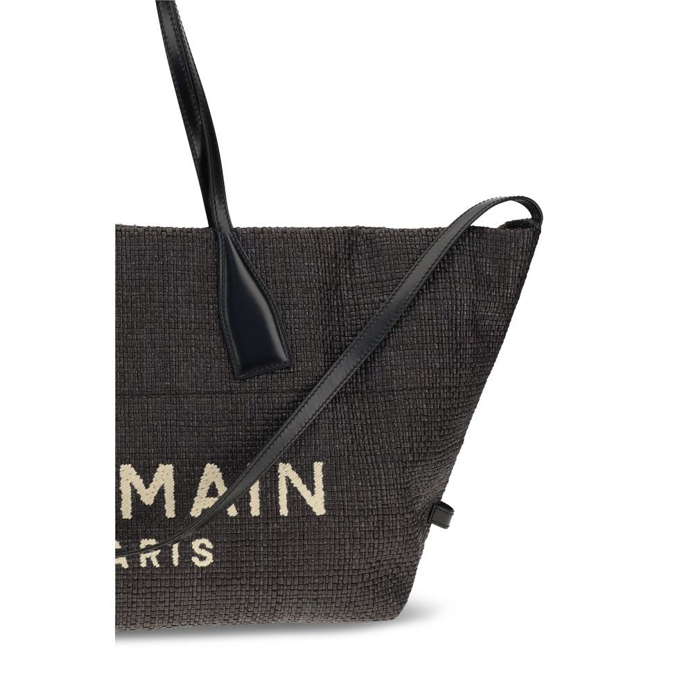 Balmain Black Raffia Shoulder Bag - Luxury Boutique Co