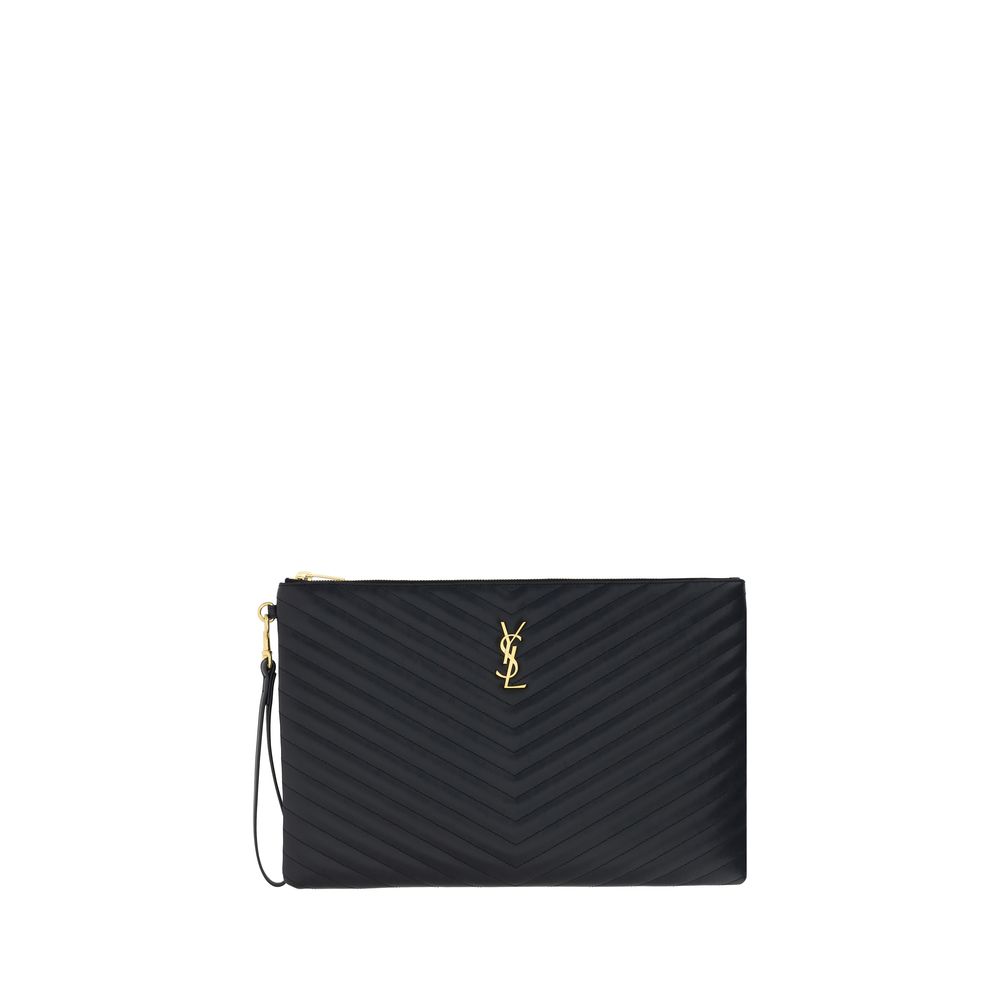 Saint Laurent Black Calf Leather Bos Taurus Clutch Bag - Luxury Boutique Co