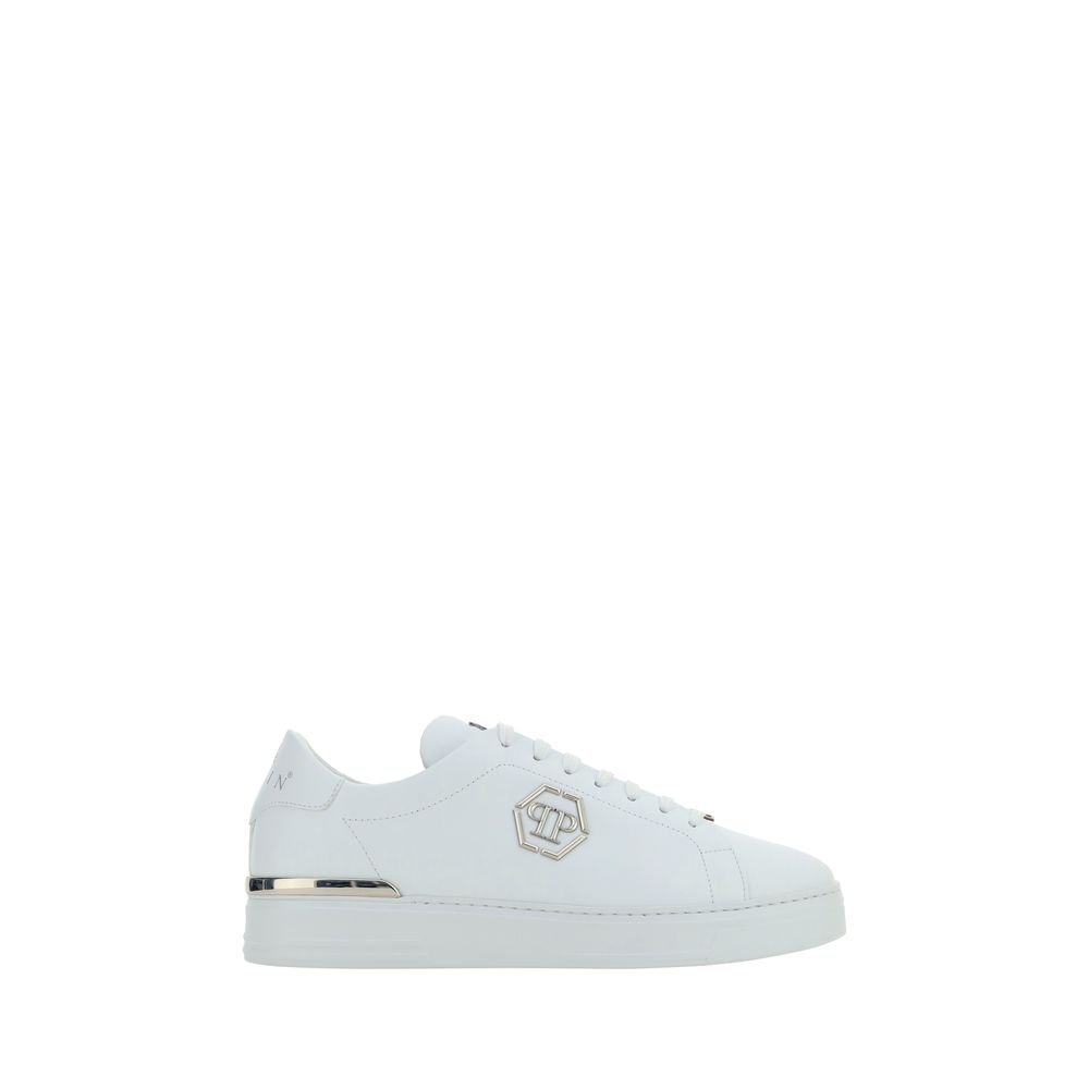 Philipp Plein White Calf Leather Bos Taurus Low Top Sneakers - Luxury Boutique Co
