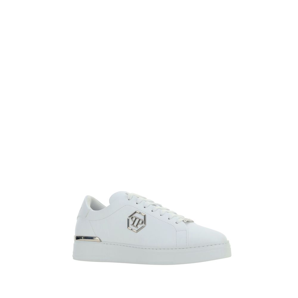 Philipp Plein White Calf Leather Bos Taurus Low Top Sneakers - Luxury Boutique Co