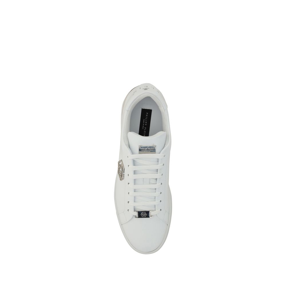 Philipp Plein White Calf Leather Bos Taurus Low Top Sneakers - Luxury Boutique Co