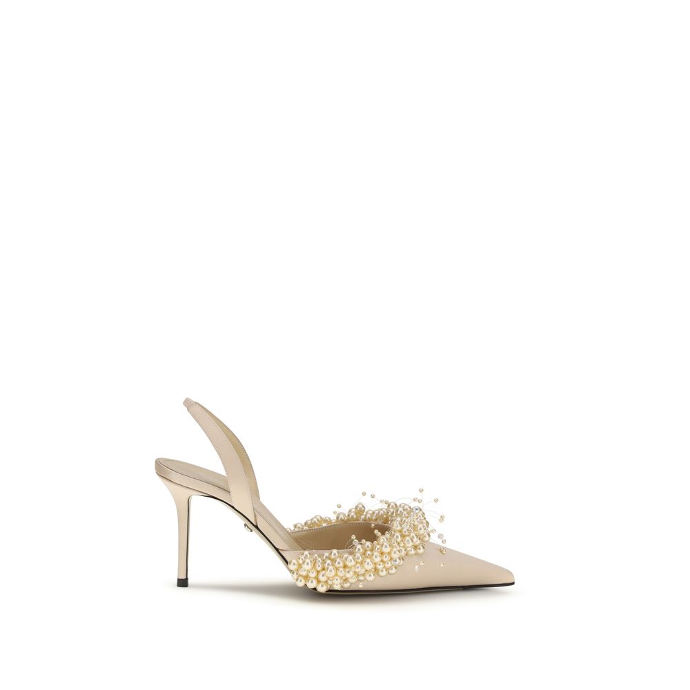 MACH & MACH Beige Silk High Heel Pumps - Luxury Boutique Co