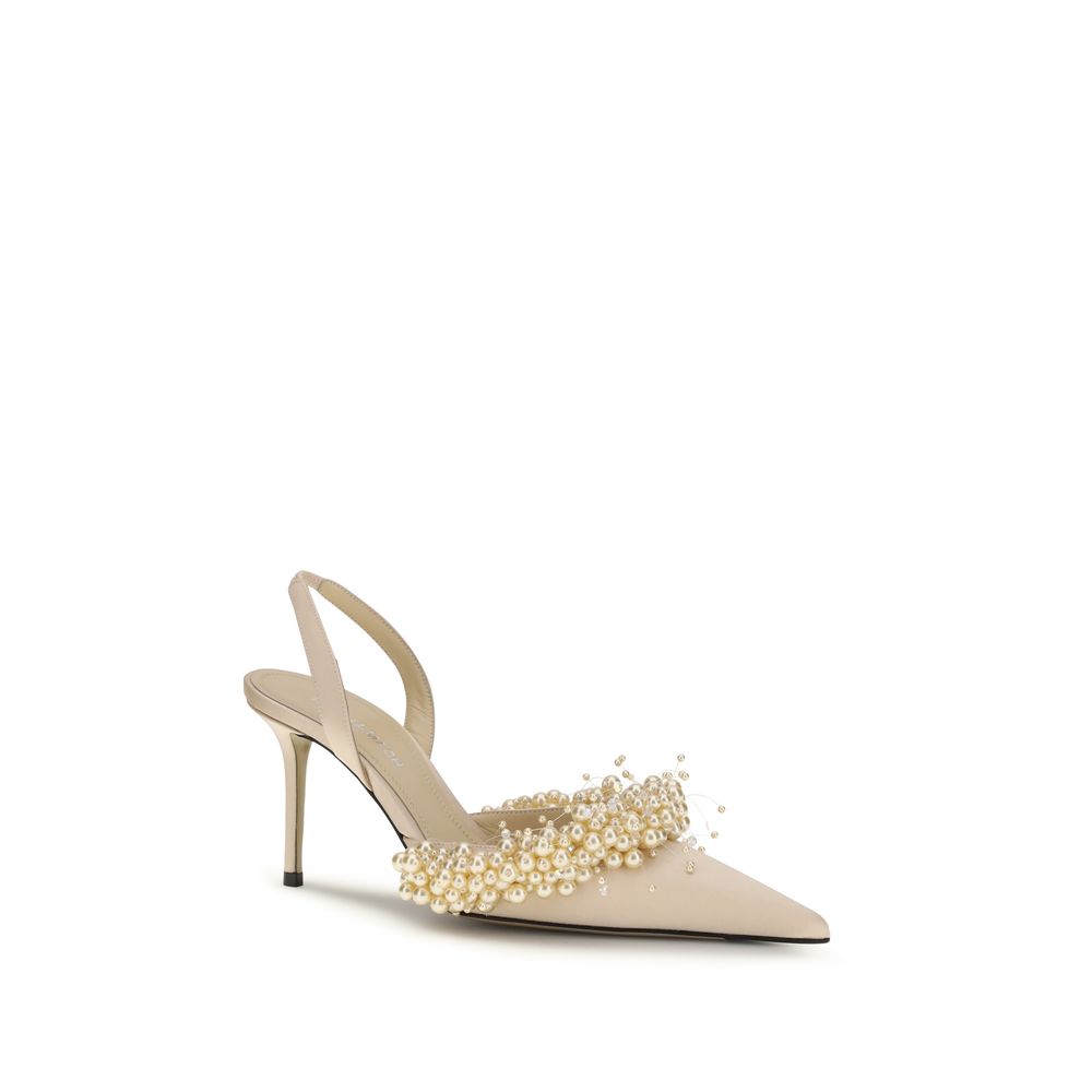 MACH & MACH Beige Silk High Heel Pumps - Luxury Boutique Co