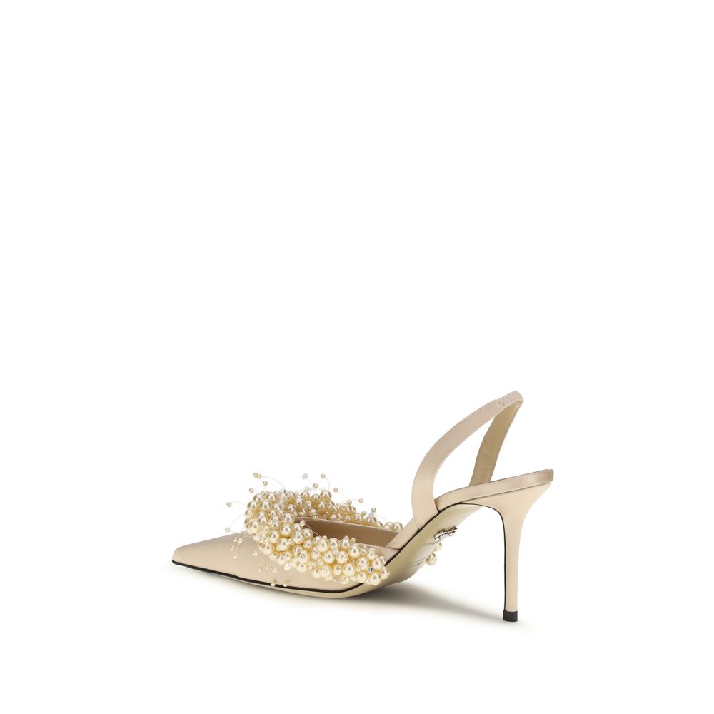 MACH & MACH Beige Silk High Heel Pumps - Luxury Boutique Co