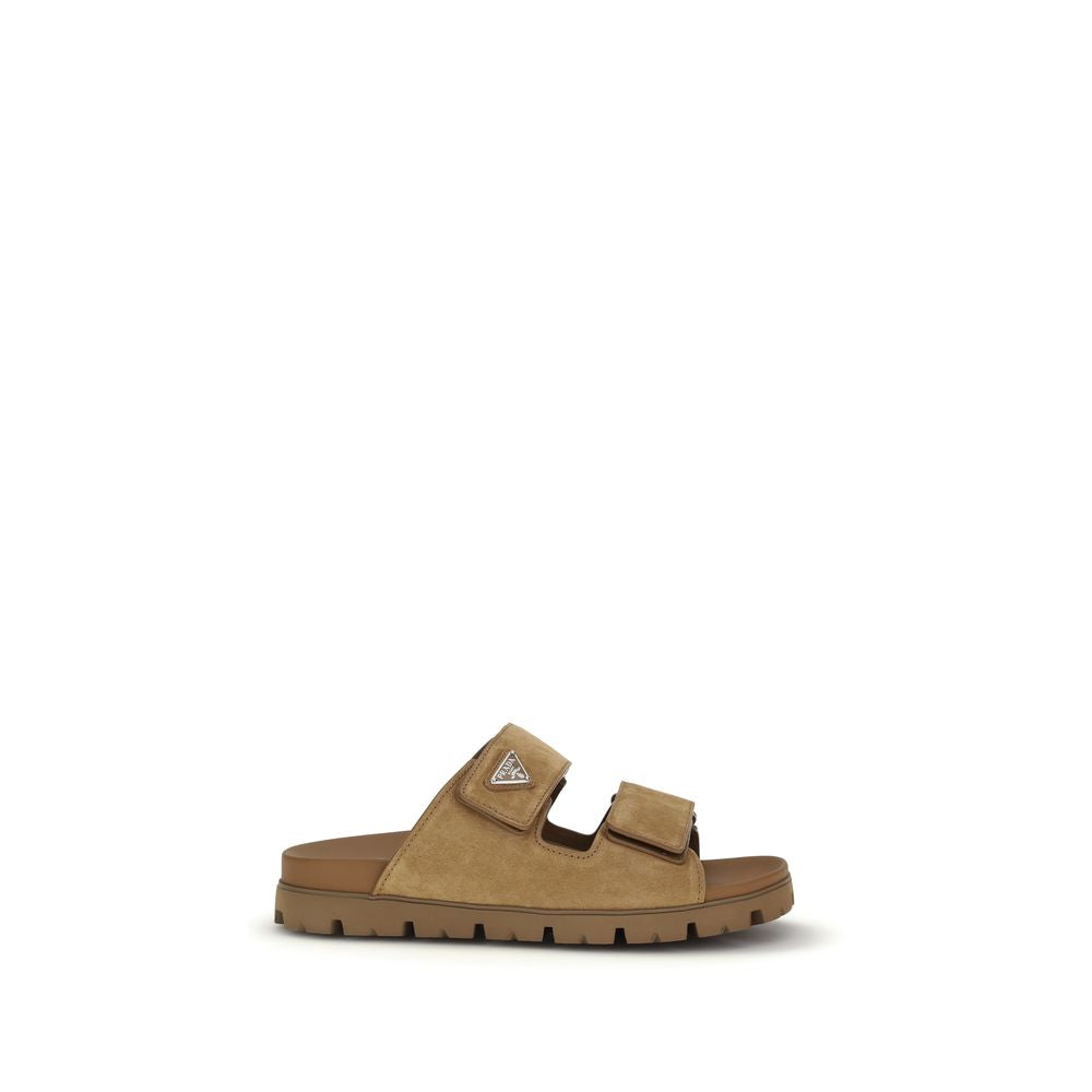Prada Brown Calf Leather Bos Taurus Strap-On Sandals - Luxury Boutique Co