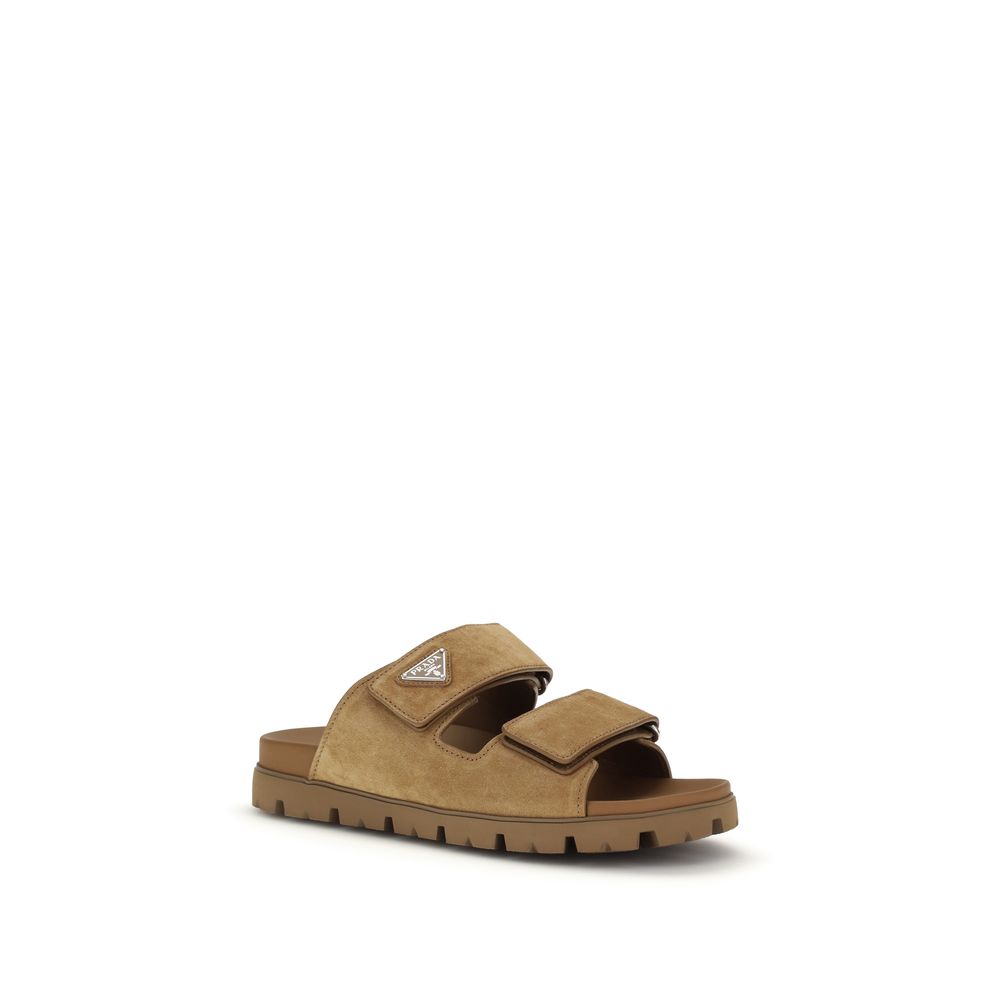 Prada Brown Calf Leather Bos Taurus Strap-On Sandals - Luxury Boutique Co