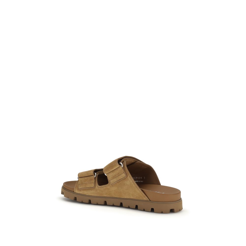 Prada Brown Calf Leather Bos Taurus Strap-On Sandals - Luxury Boutique Co