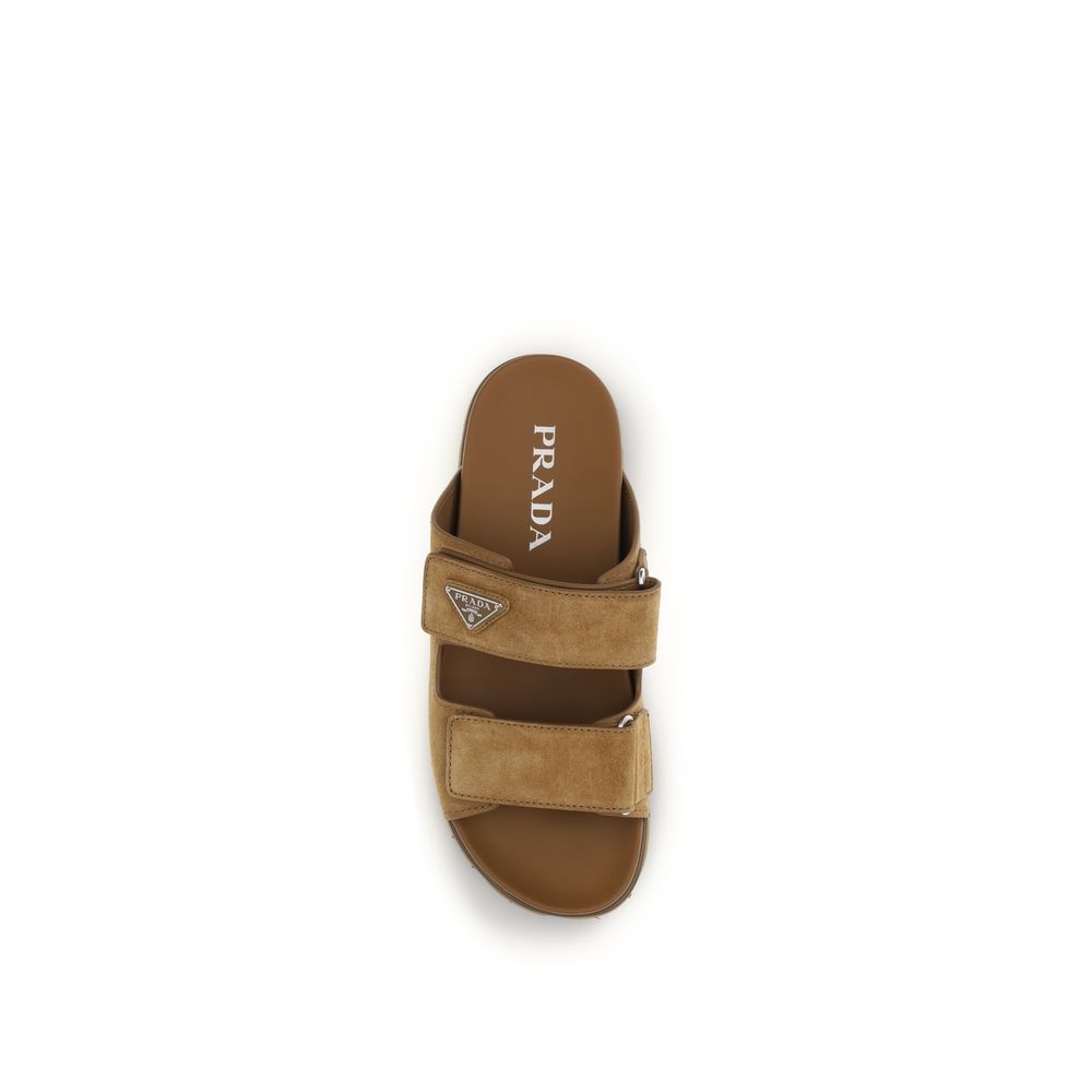 Prada Brown Calf Leather Bos Taurus Strap-On Sandals - Luxury Boutique Co