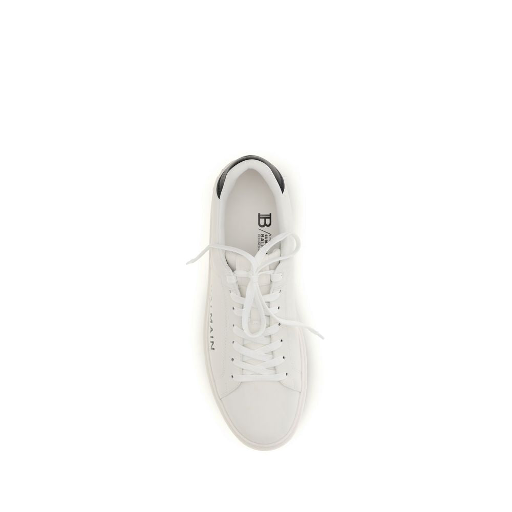 Balmain White Calf Leather Bos Taurus Low Top Sneakers - Luxury Boutique Co