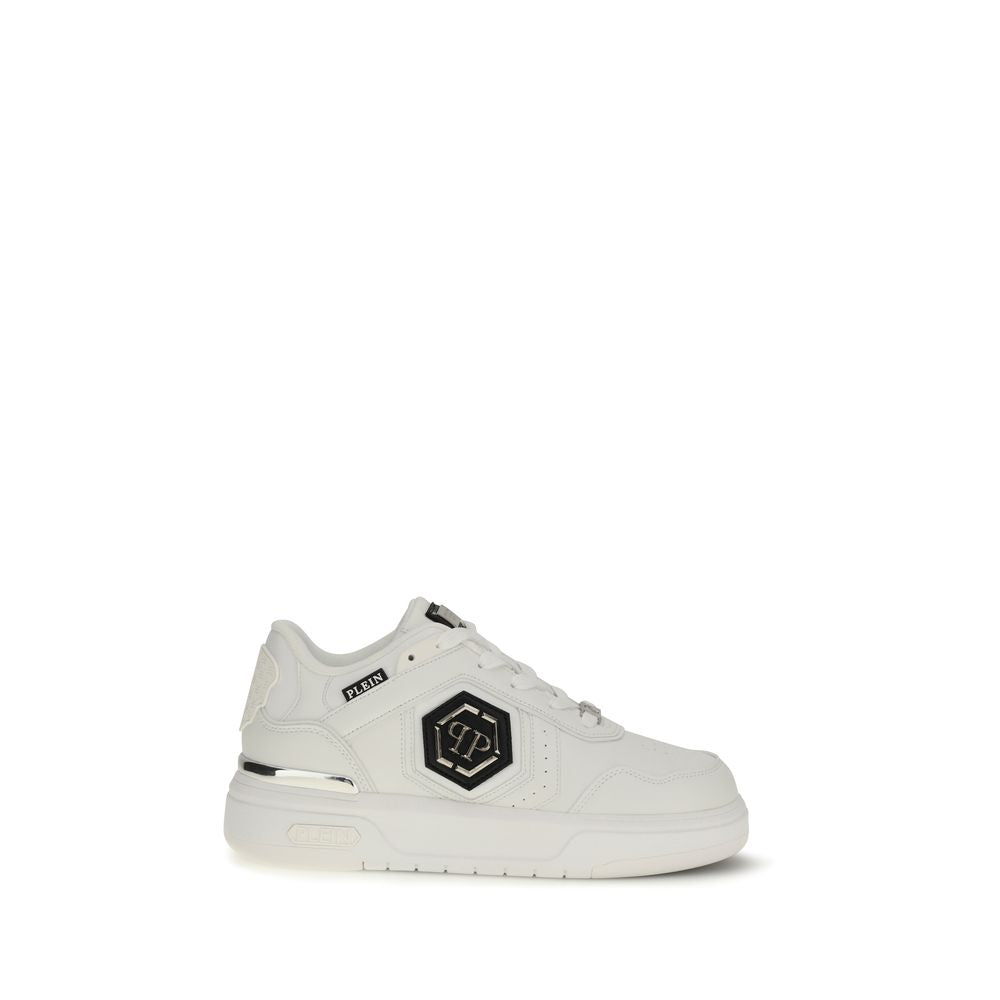 Philipp Plein White Calf Leather Bos Taurus Athletic Sneakers - Luxury Boutique Co