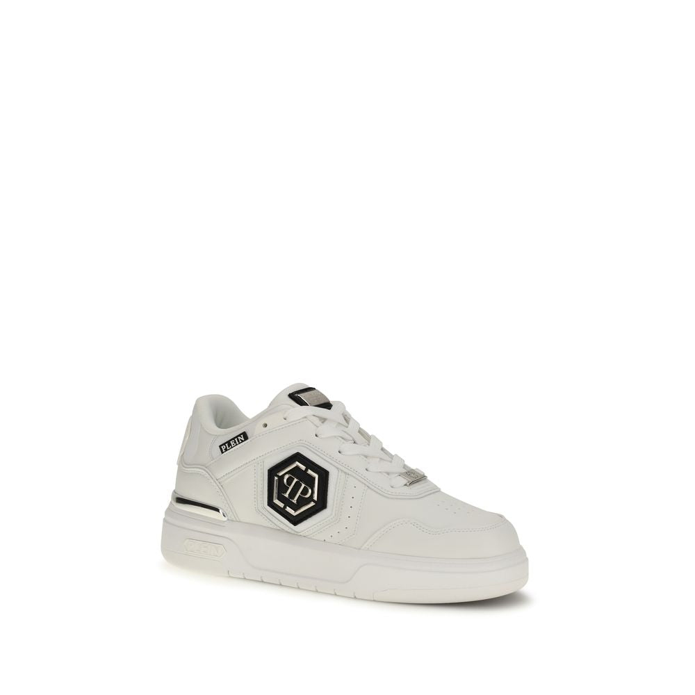 Philipp Plein White Calf Leather Bos Taurus Athletic Sneakers - Luxury Boutique Co