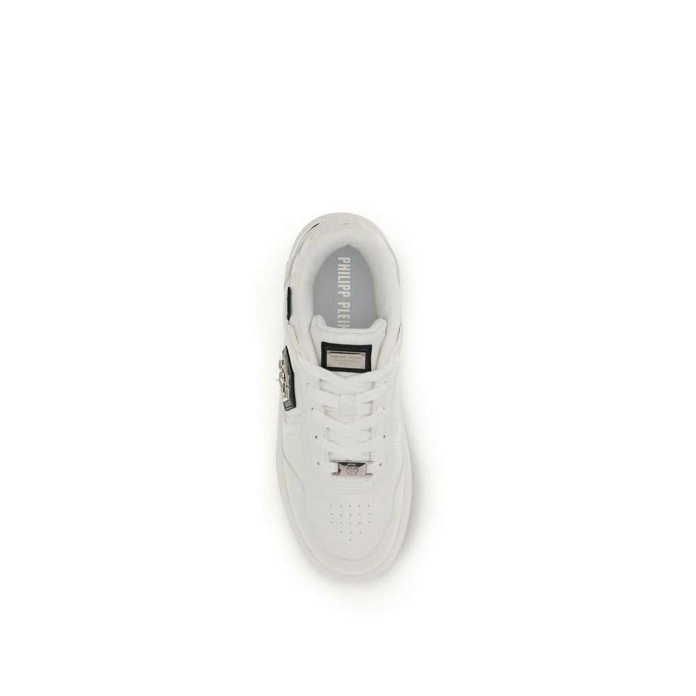 Philipp Plein White Calf Leather Bos Taurus Athletic Sneakers - Luxury Boutique Co