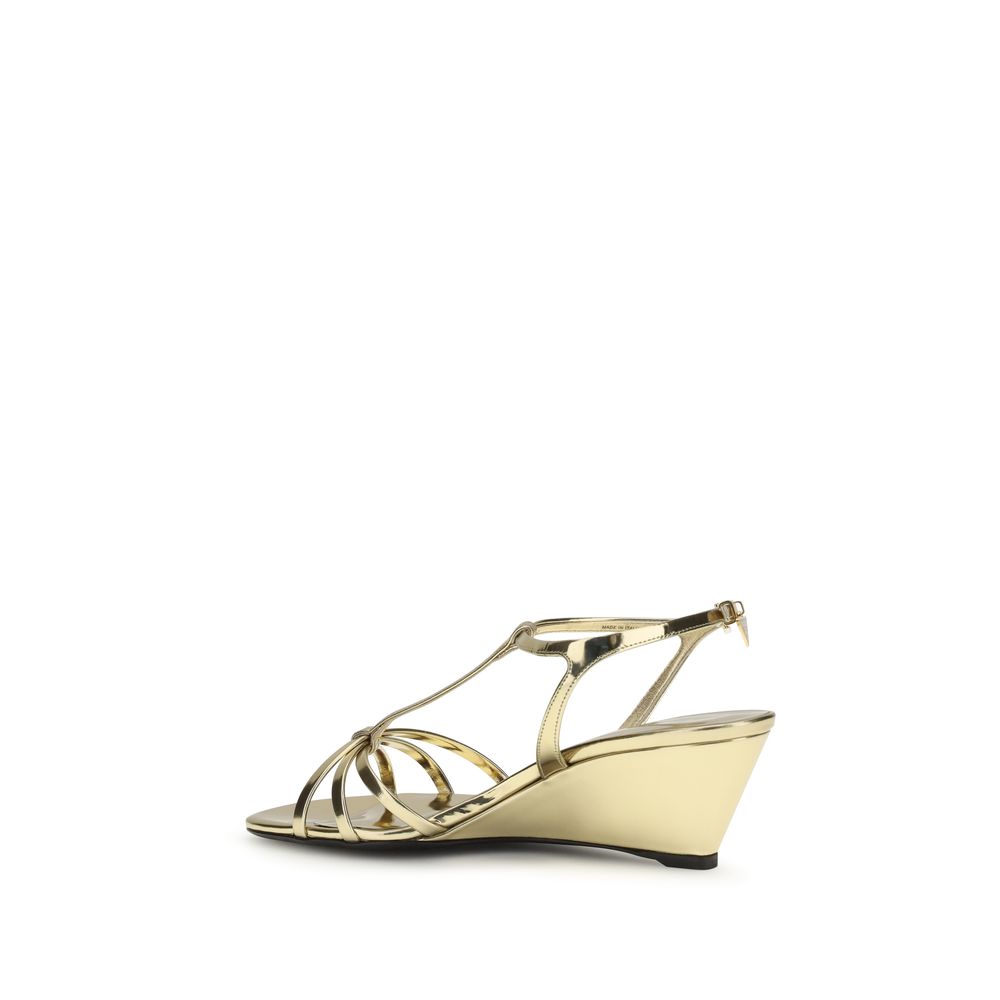 Prada Gold Calf Leather Bos Taurus Wedge Sandals - Luxury Boutique Co