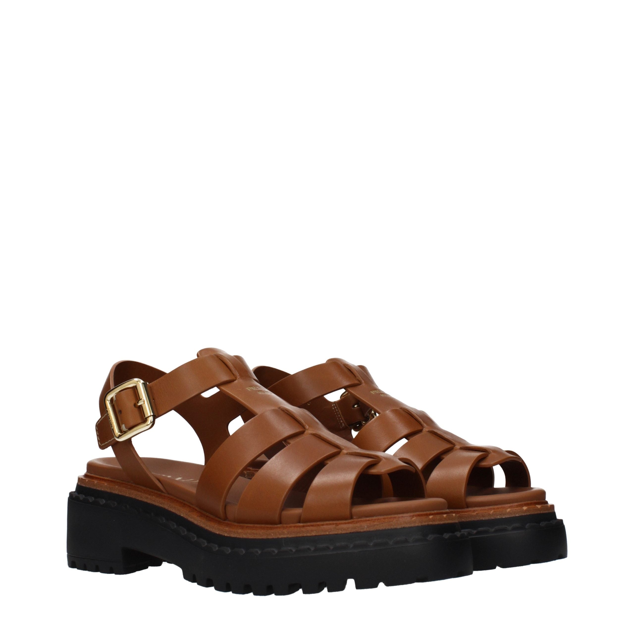 Sandalias de plataforma Prada de cuero marrón