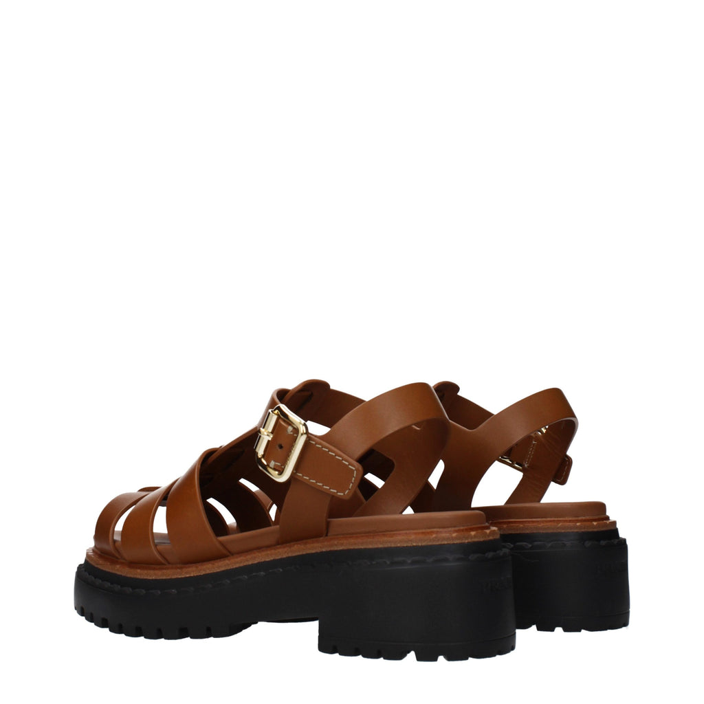 Sandalias de plataforma Prada de cuero marrón