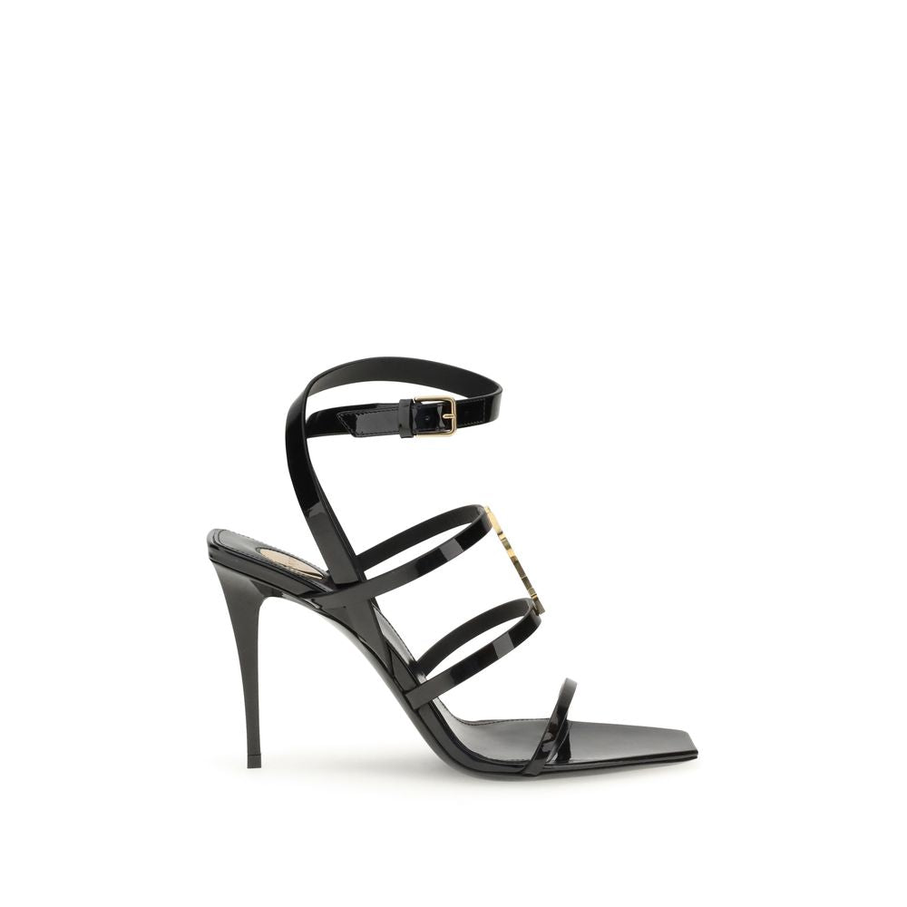 Saint Laurent Black Calf Leather Bos Taurus Stiletto Heel Sandals - Luxury Boutique Co