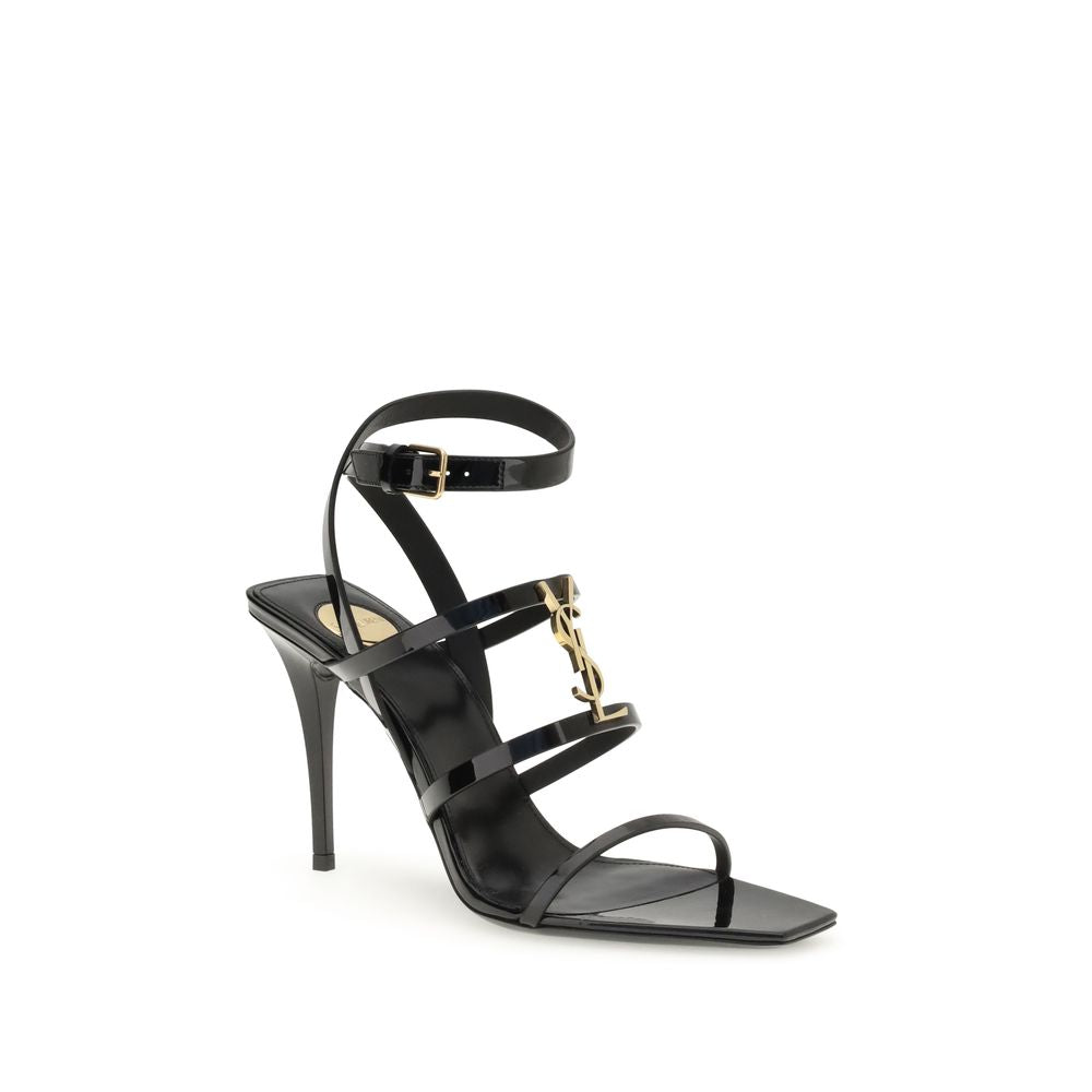 Saint Laurent Black Calf Leather Bos Taurus Stiletto Heel Sandals - Luxury Boutique Co