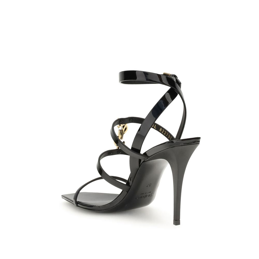 Saint Laurent Black Calf Leather Bos Taurus Stiletto Heel Sandals - Luxury Boutique Co