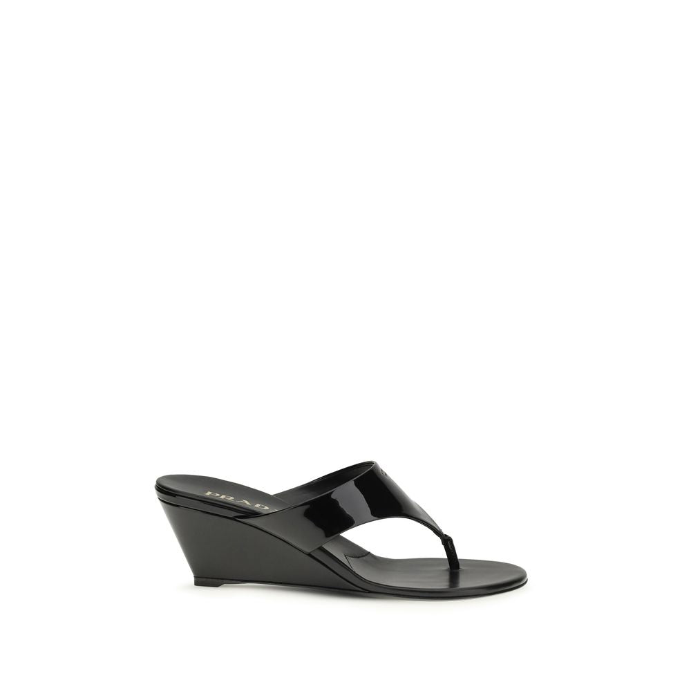 Prada Black Calf Leather Bos Taurus Wedge Sandals - Luxury Boutique Co