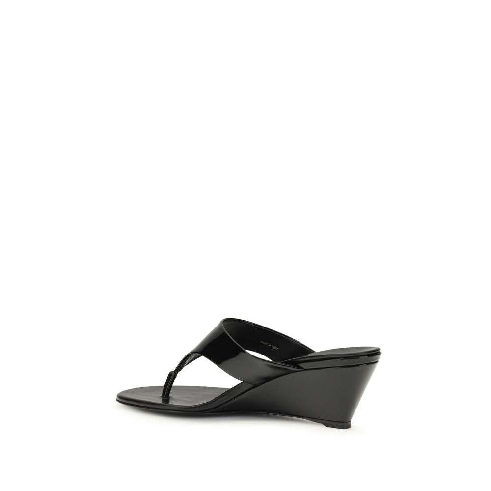 Prada Black Calf Leather Bos Taurus Wedge Sandals - Luxury Boutique Co